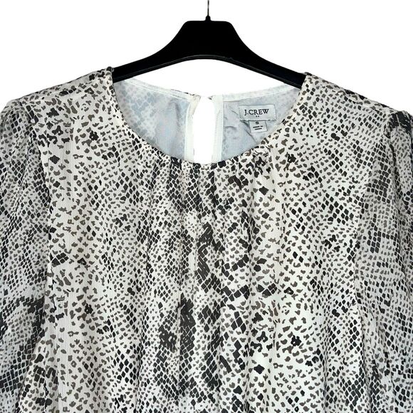 J. Crew Dress Cream Puff Sleeve Sheer Flounce Snakeskin Python - Picture 4 of 12